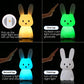 cute silicone rabbit LED night light with touch sensor rechargeable battery warm light and 7 color changing mode for kids bedroom nursery