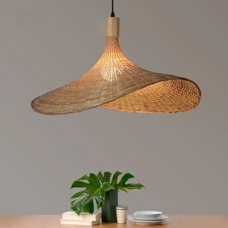 hand knitted bamboo pendant hanging lamp natural woven ceiling light fixture for bedroom dining room restaurant cafe and home decor
