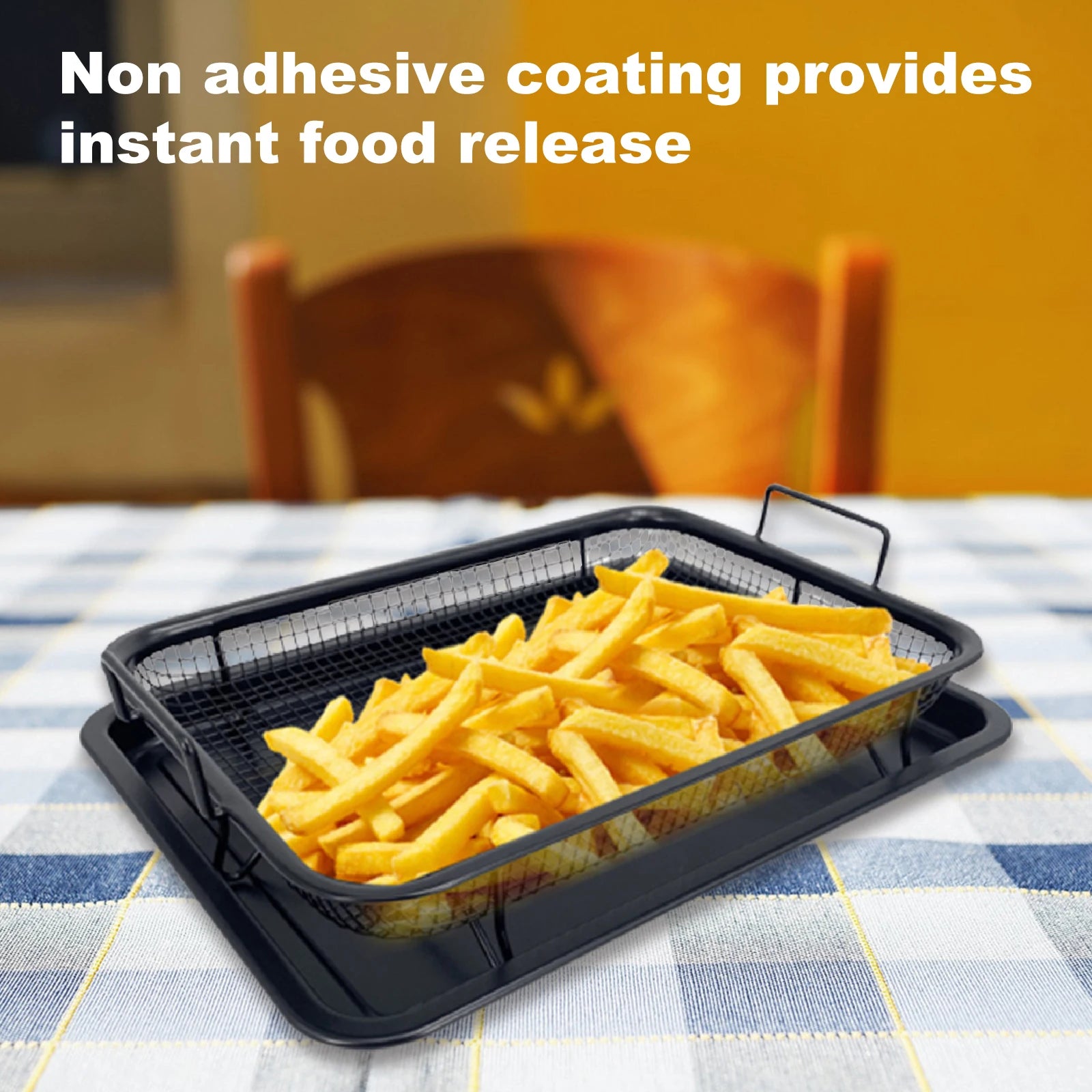 Non-stick air fryer basket baking tray for chips fries and fried foods
