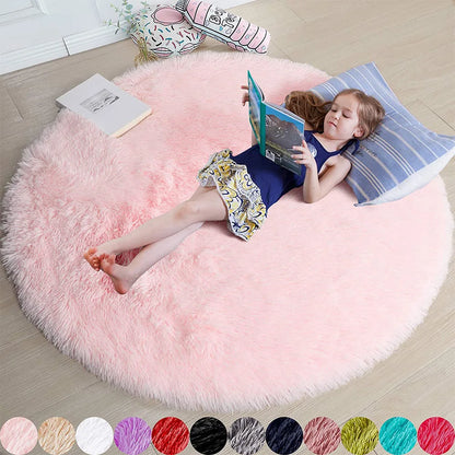 Round fluffy soft area rug for kids girls room princess bedroom decor