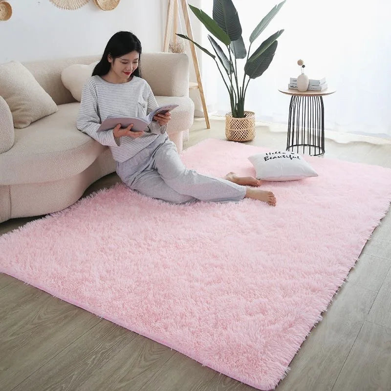 Kids rainbow fluffy area rug for bedroom playroom and living room decor