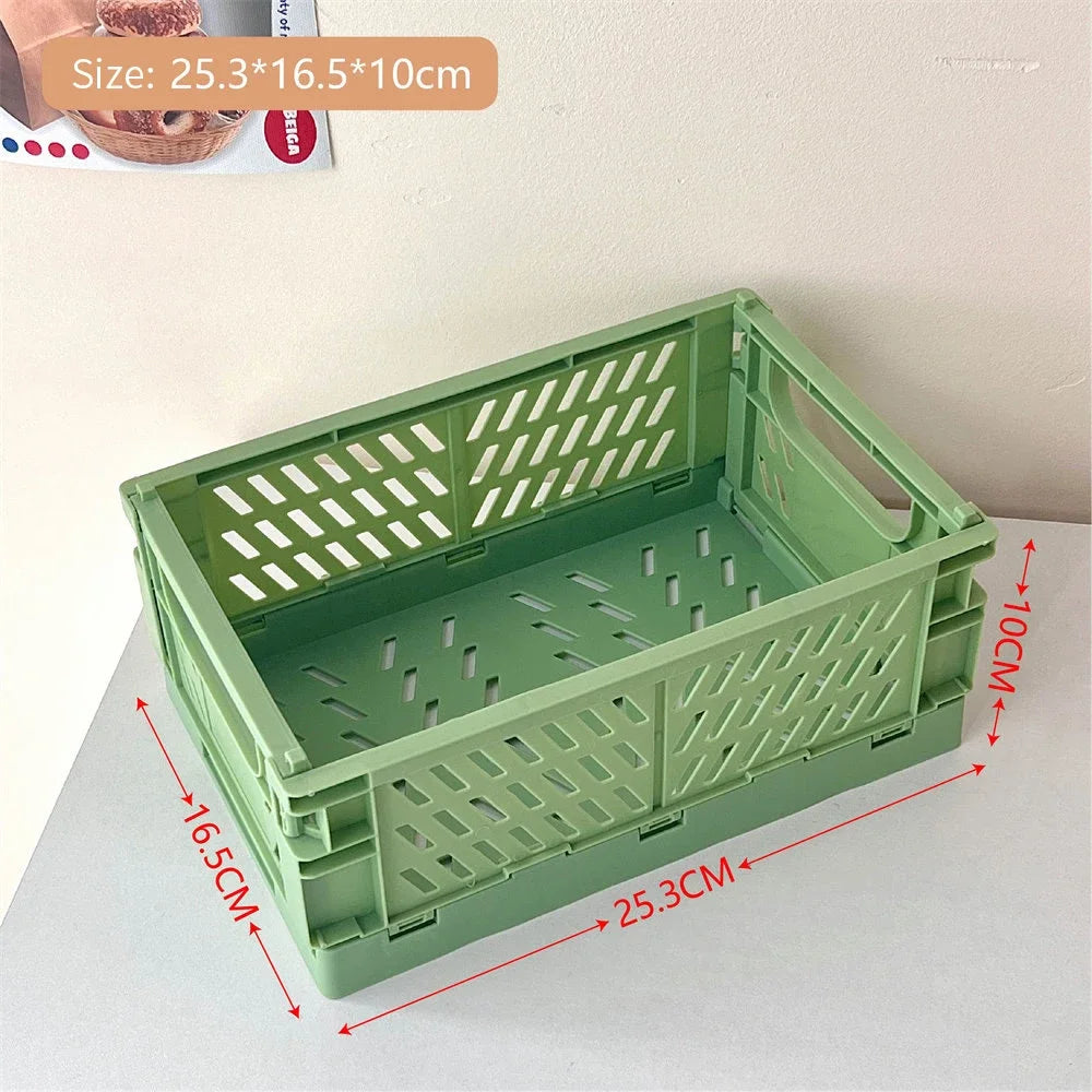 Foldable plastic storage box with handles collapsible crate for toys books snacks cosmetics and household organization