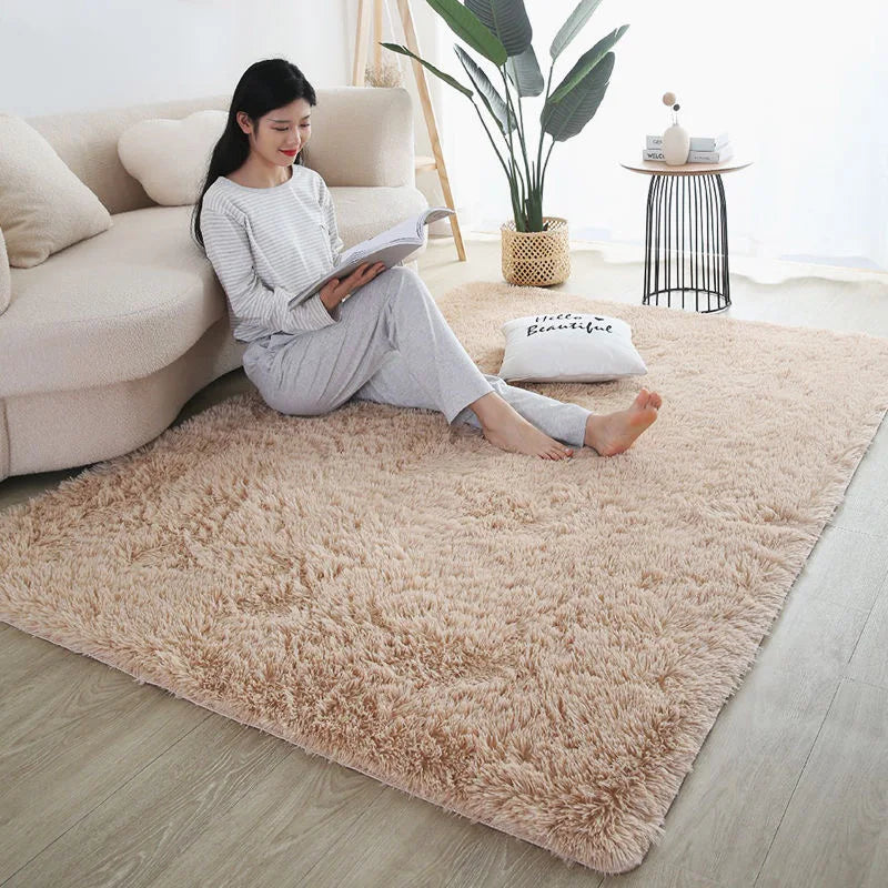 Kids rainbow fluffy area rug for bedroom playroom and living room decor