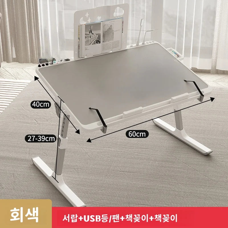 Adjustable laptop bed tray table with storage drawer for bed sofa and home office