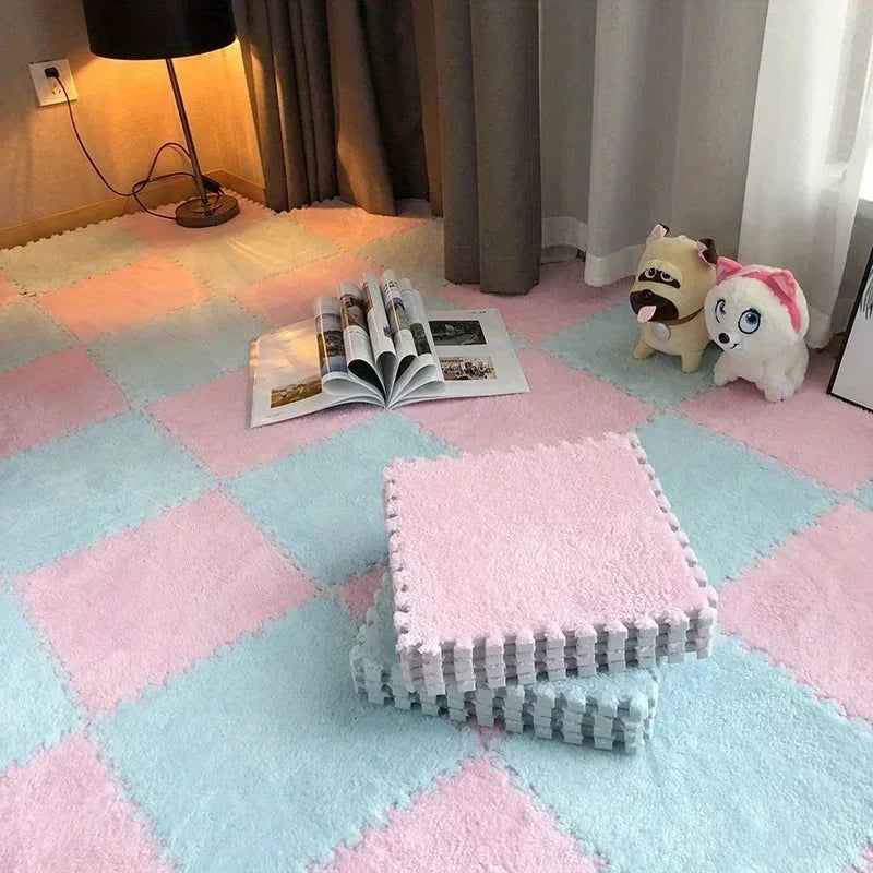 30x30cm plush puzzle foam floor mat square interlocking carpet for living room