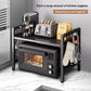 Black microwave shelf organizer rust proof kitchen countertop storage rack with hooks