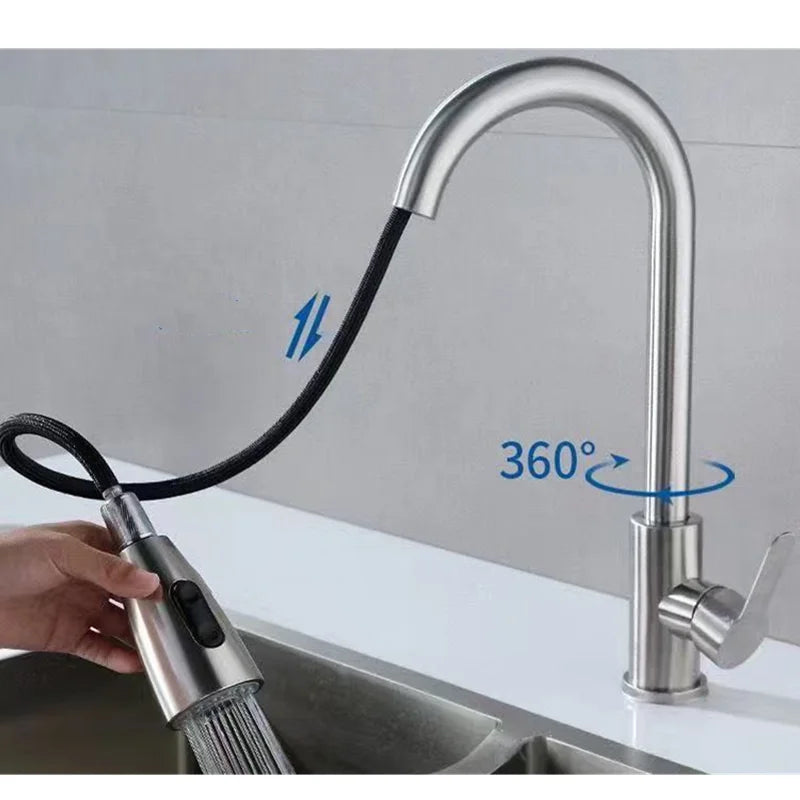 Black stainless steel pull out kitchen sink faucet with single handle design