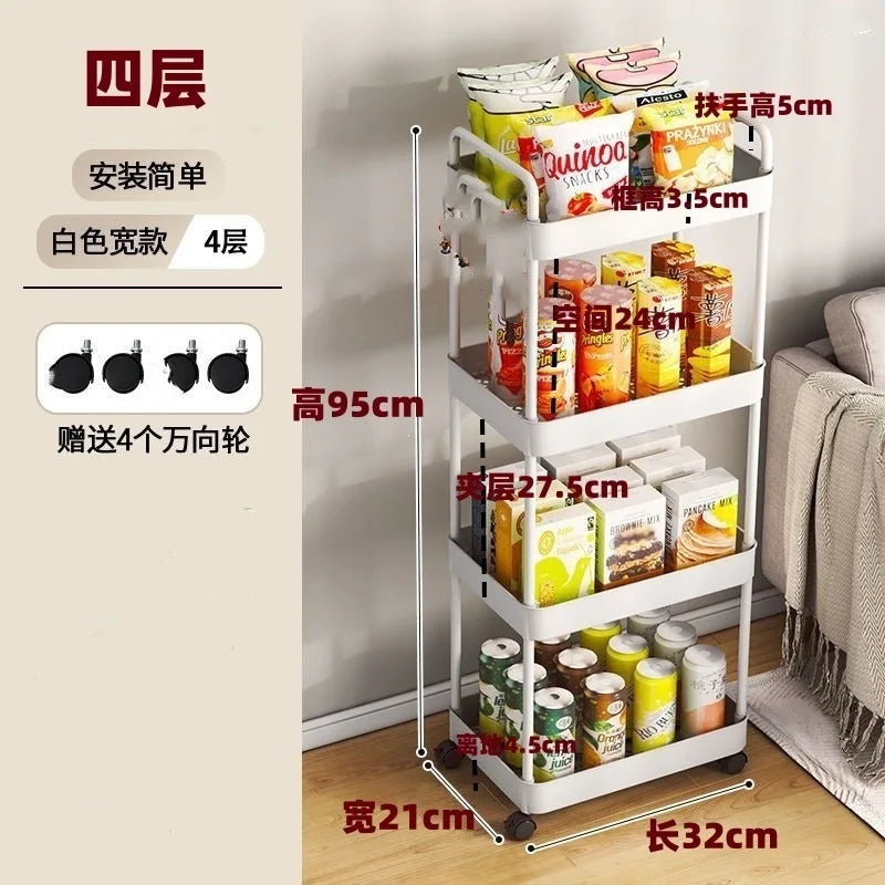 4 wheel rolling storage cart for bathroom kitchen and snack organization