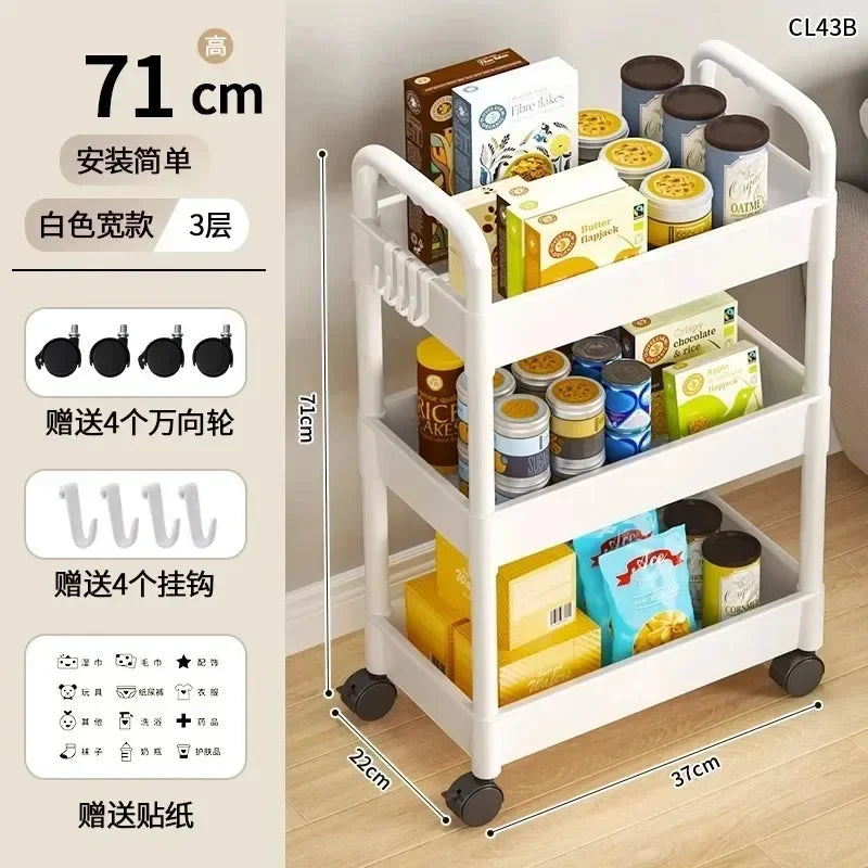 3/4 layer rolling utility storage cart with wheels for bathroom kitchen and home organization