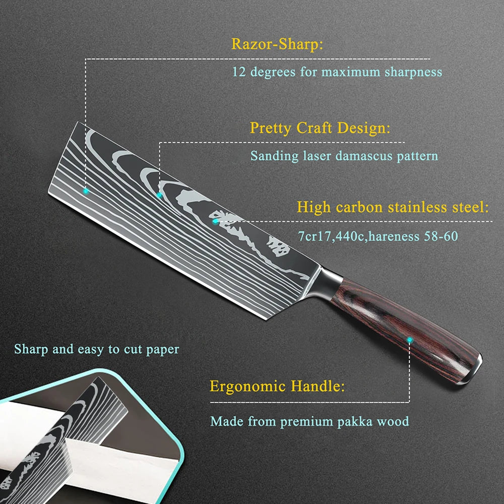 Stainless steel Japanese chef knife meat cleaver kitchen knife with gift box