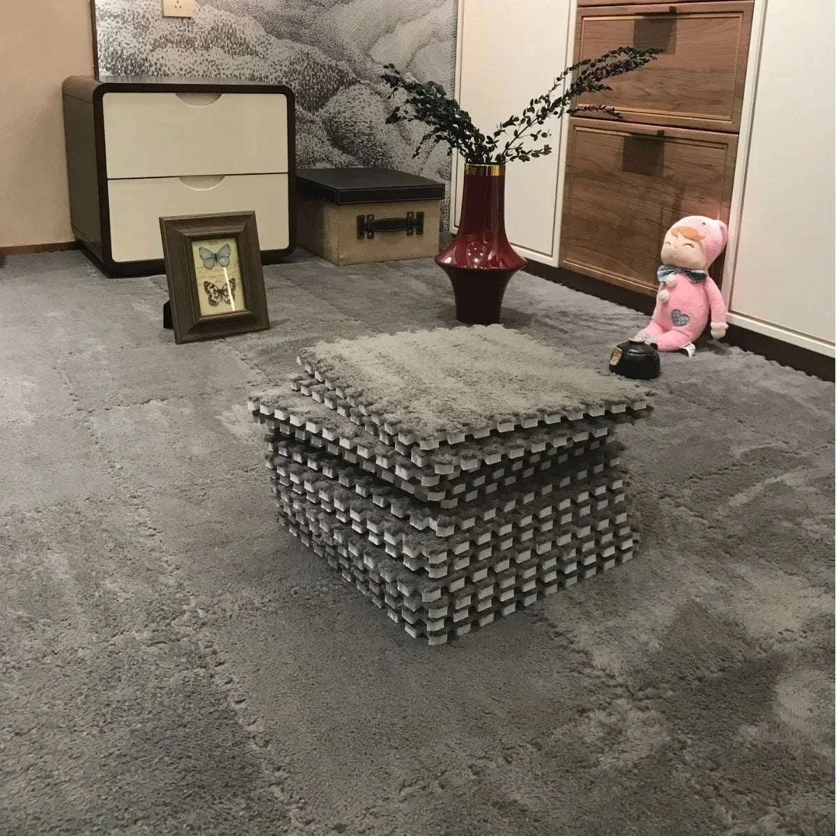 30x30cm plush puzzle foam floor mat square interlocking carpet for living room