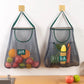 Reusable hanging vegetable storage net bag for fruits onions potatoes garlic and kitchen produce