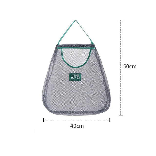 Reusable hanging vegetable storage net bag for fruits onions potatoes garlic and kitchen produce