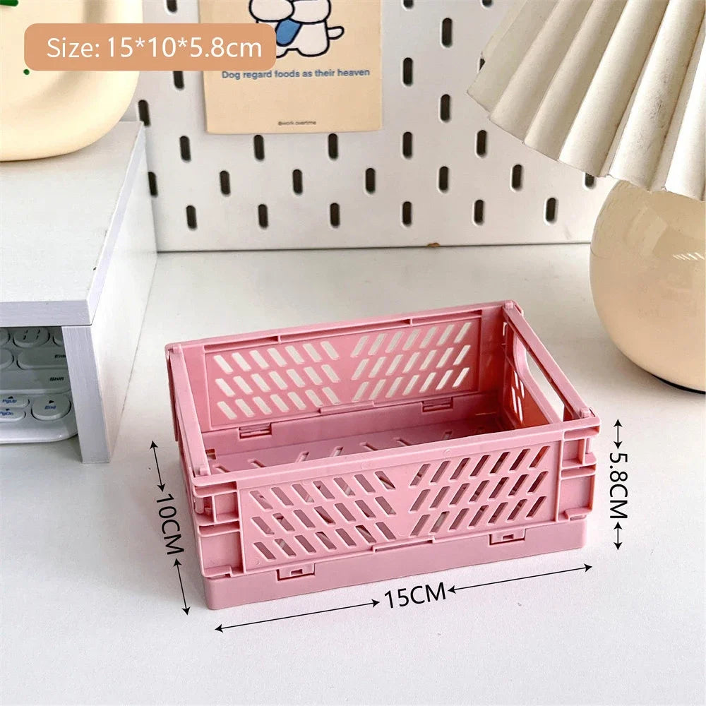 Foldable plastic storage box with handles collapsible crate for toys books snacks cosmetics and household organization