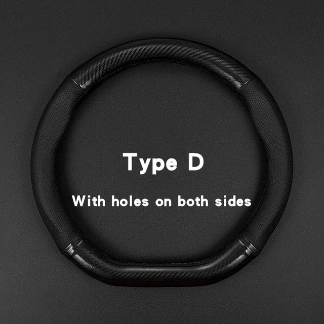 Carbon fiber leather car steering wheel cover anti slip 38cm universal fit