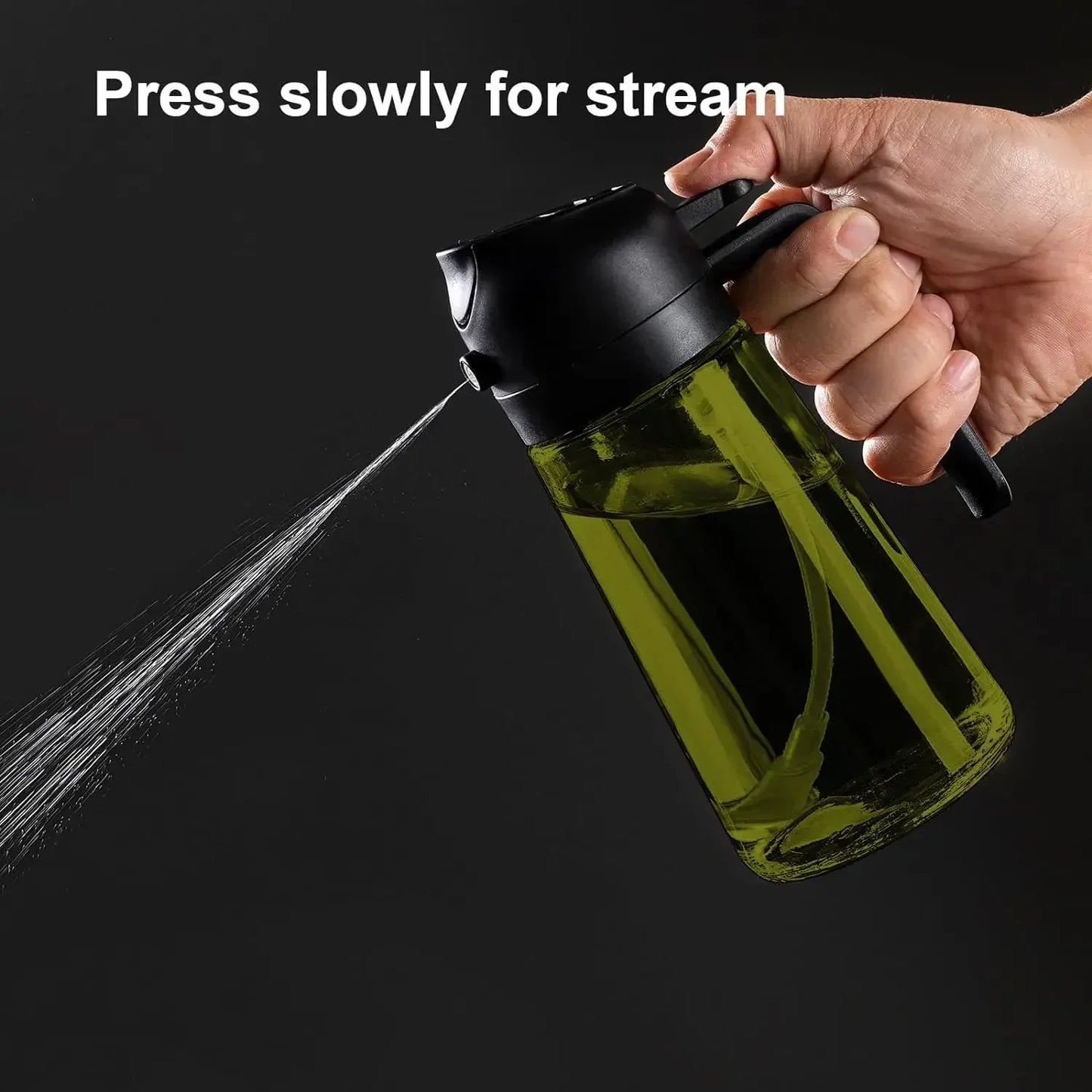 2-in-1 dark glass olive oil sprayer and dispenser bottle for kitchen cooking oil vinegar and salad use