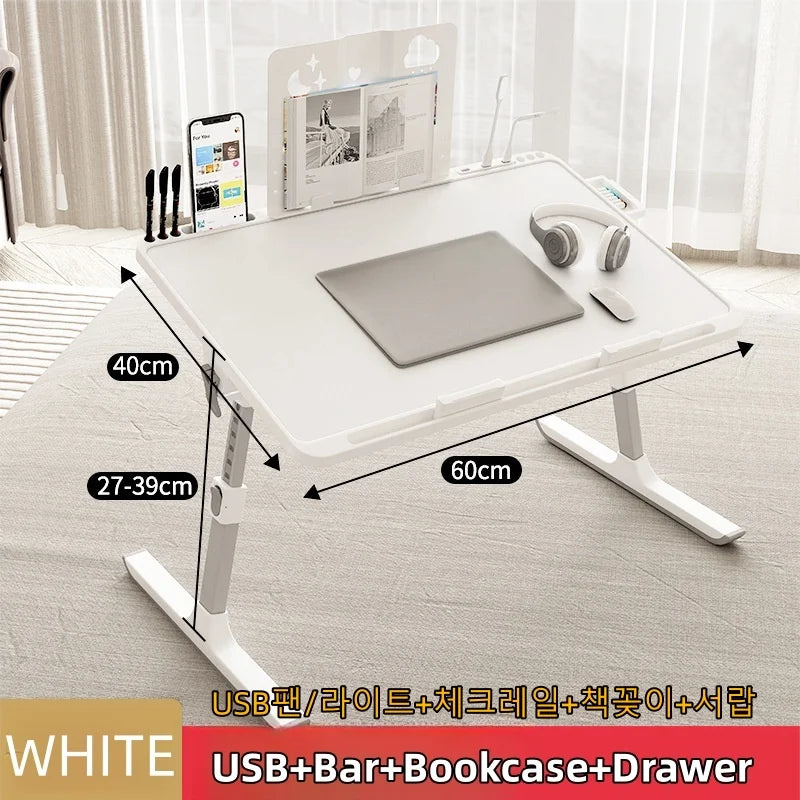 Adjustable laptop bed tray table with storage drawer for bed sofa and home office
