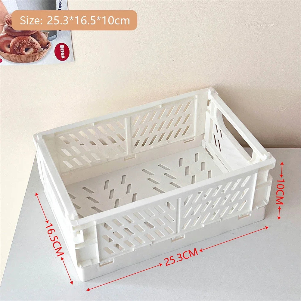Foldable plastic storage box with handles collapsible crate for toys books snacks cosmetics and household organization