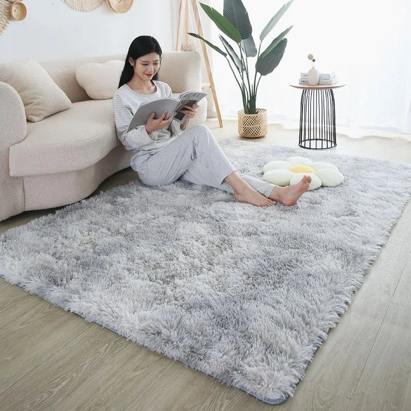 Kids rainbow fluffy area rug for bedroom playroom and living room decor