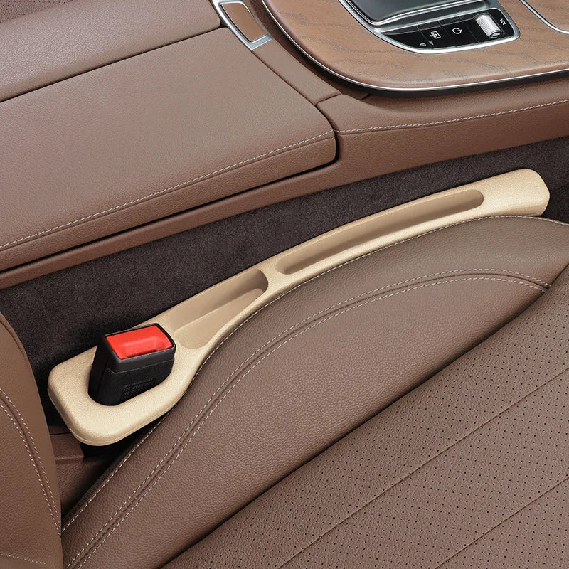 Car seat gap plug storage box and leak resistant strip for car interior