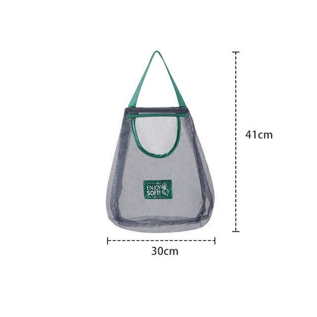 Reusable hanging vegetable storage net bag for fruits onions potatoes garlic and kitchen produce