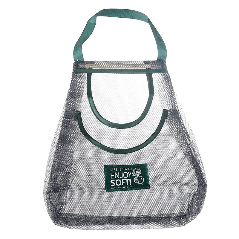 Reusable hanging vegetable storage net bag for fruits onions potatoes garlic and kitchen produce