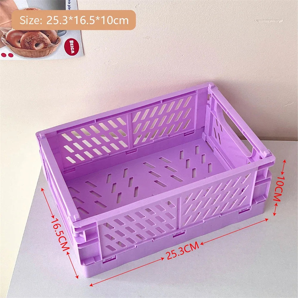 Foldable plastic storage box with handles collapsible crate for toys books snacks cosmetics and household organization