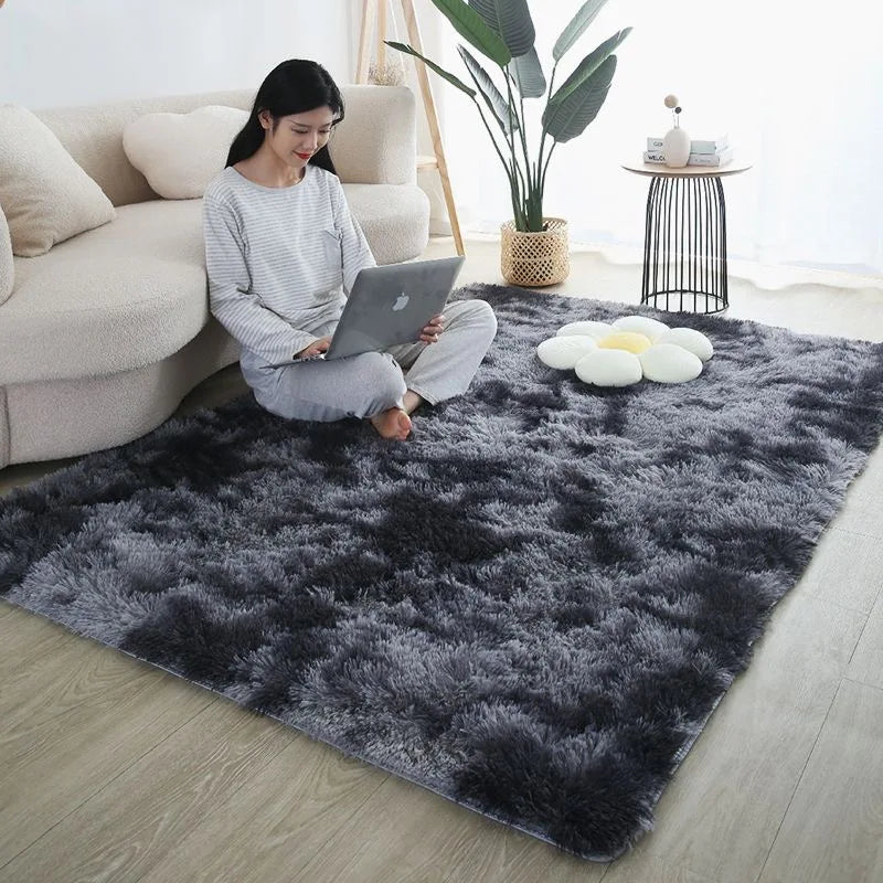 Kids rainbow fluffy area rug for bedroom playroom and living room decor