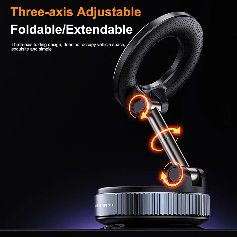 Magnetic foldable car phone holder with 360 degree adjustable suction mount