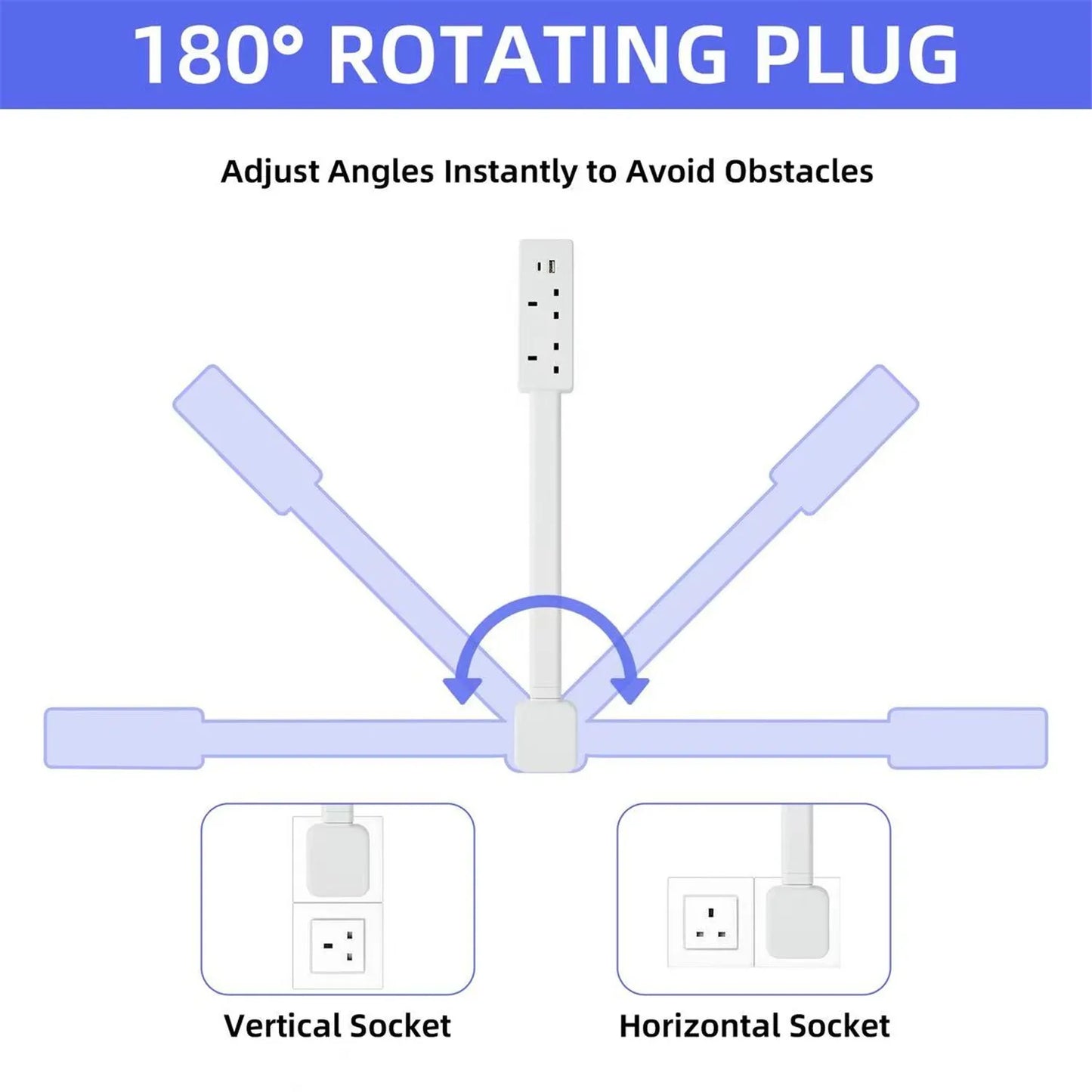 180 degree rotating power outlet extender with USB-A USB-C and 3 AC outlets