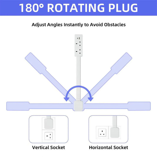 180 degree rotating power outlet extender with USB-A USB-C and 3 AC outlets