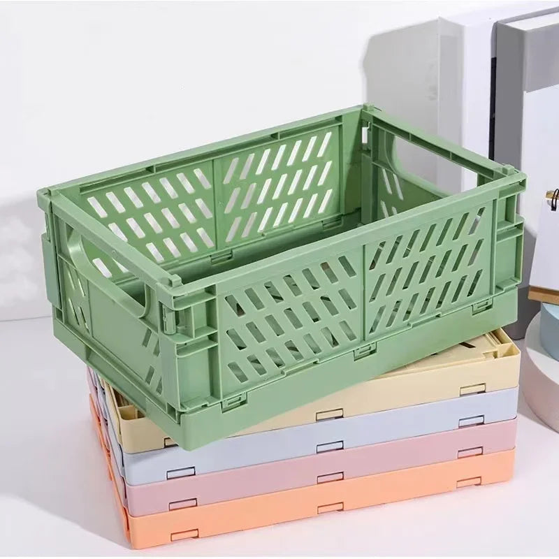Foldable plastic storage box with handles collapsible crate for toys books snacks cosmetics and household organization