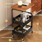 3 tier rolling cart with tabletop wood and metal storage rack with wheels