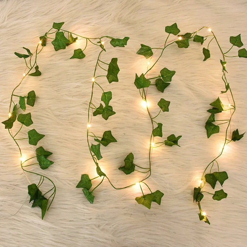 artificial ivy vine LED string lights with green leaves for bedroom wall wedding party garden and home decor