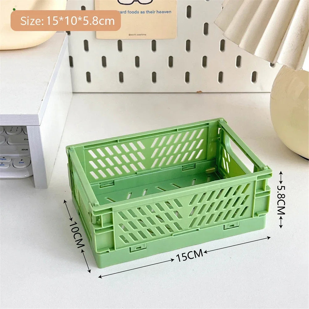 Foldable plastic storage box with handles collapsible crate for toys books snacks cosmetics and household organization