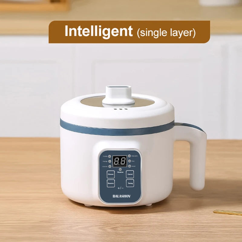 1.7L electric rice cooker with non-stick inner pot and steaming basket for 2-3 people