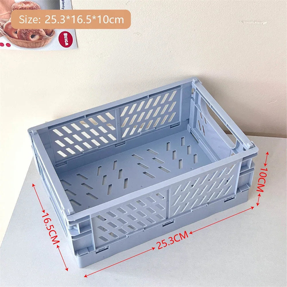 Foldable plastic storage box with handles collapsible crate for toys books snacks cosmetics and household organization