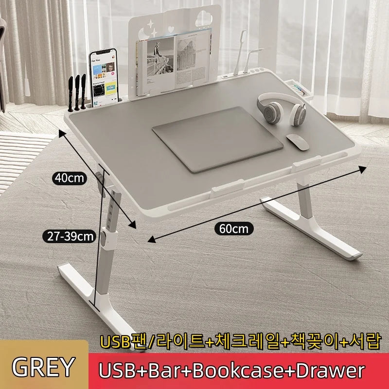 Adjustable laptop bed tray table with storage drawer for bed sofa and home office