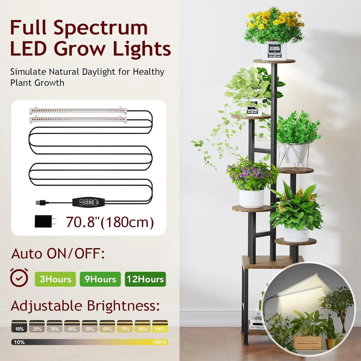 6-tier metal plant stand with adjustable grow lights for indoor plants succulents herbs and home decor