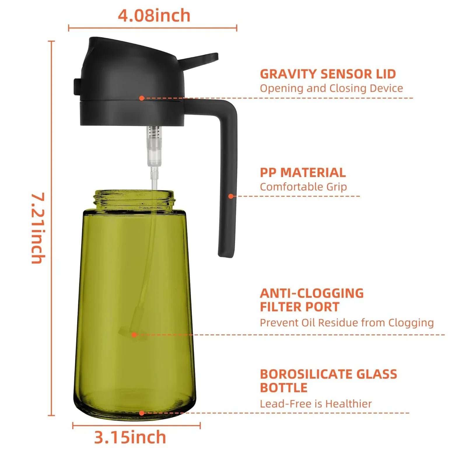 2-in-1 dark glass olive oil sprayer and dispenser bottle for kitchen cooking oil vinegar and salad use
