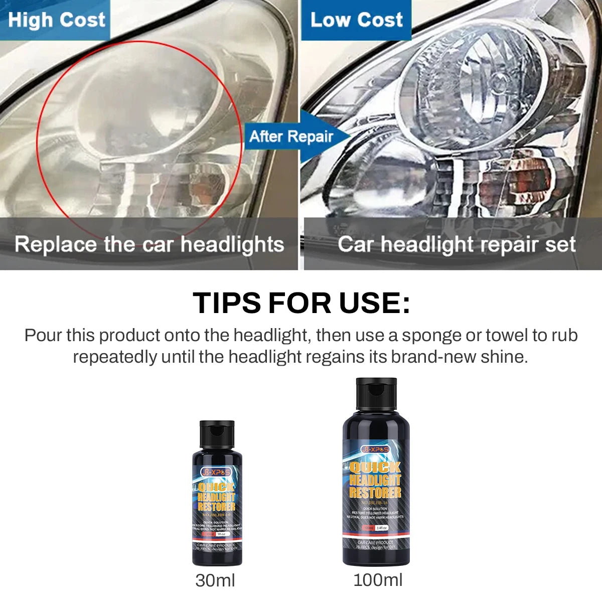 Headlight scratch remover cleaning paste for restoring yellowed oxidized car headlights