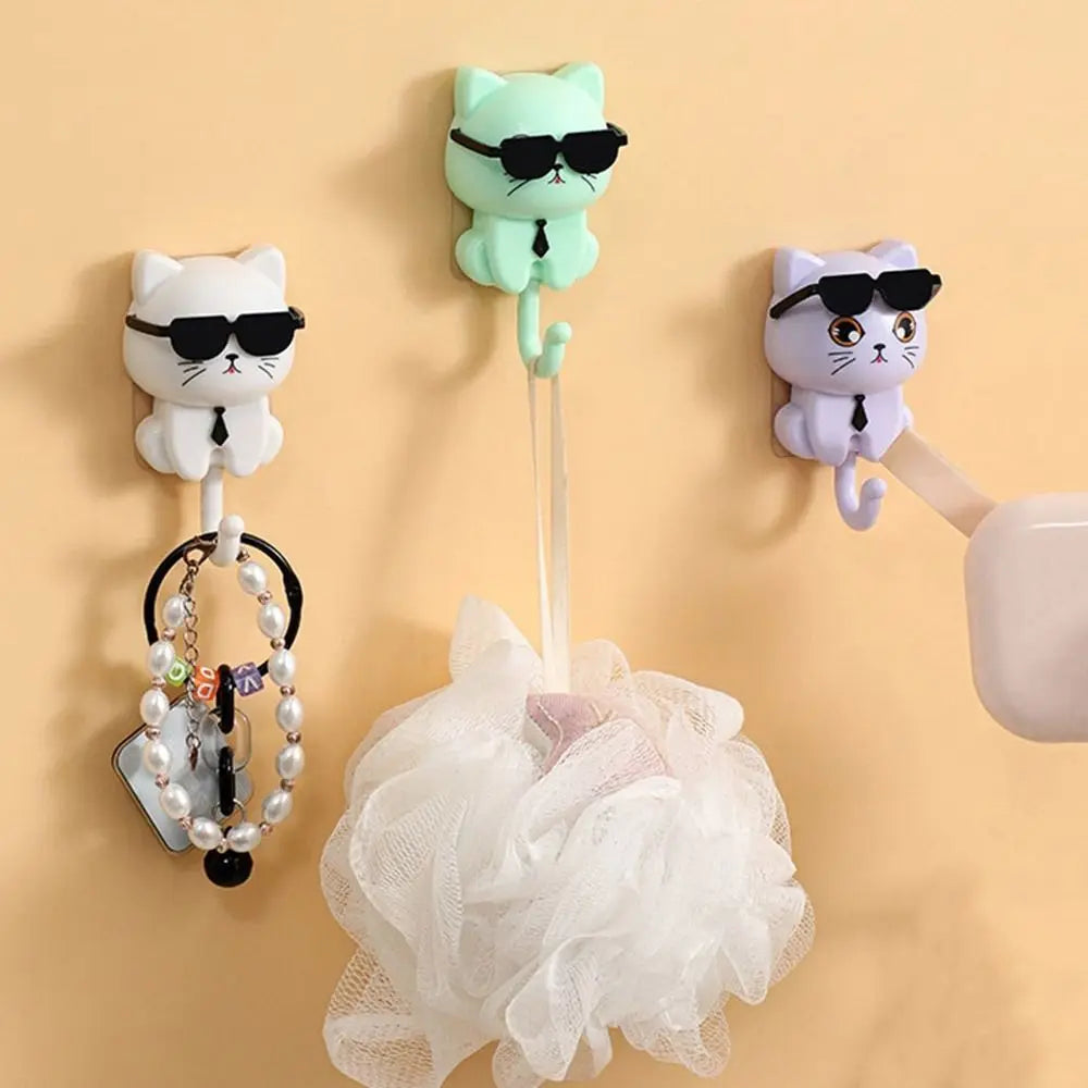 Cute cartoon cat waterproof wall hooks for keys and home decoration