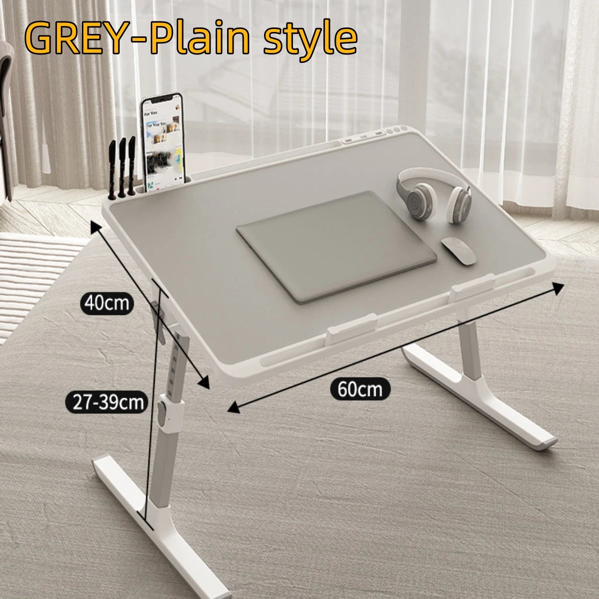 Adjustable laptop bed tray table with storage drawer for bed sofa and home office