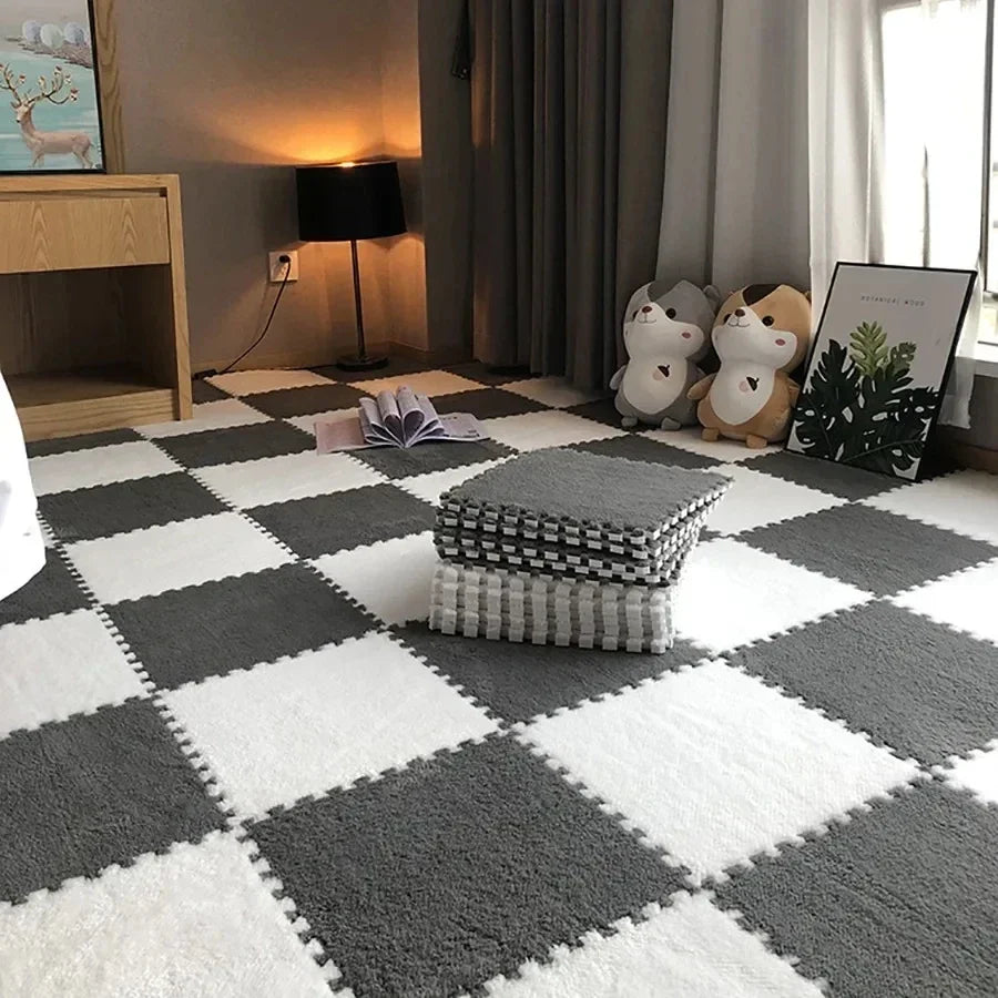 30x30cm plush puzzle foam floor mat square interlocking carpet for living room