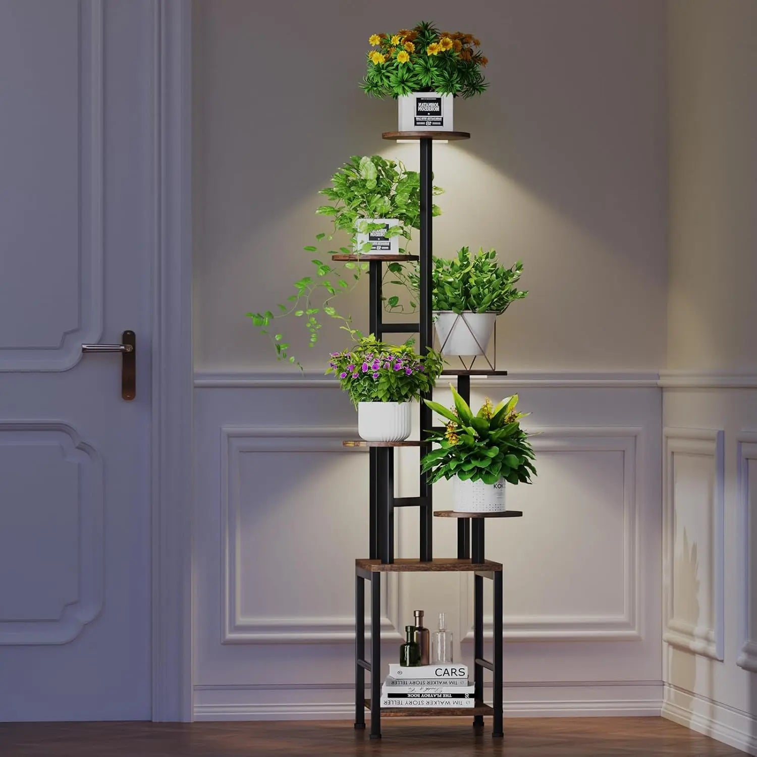 6-tier metal plant stand with adjustable grow lights for indoor plants succulents herbs and home decor