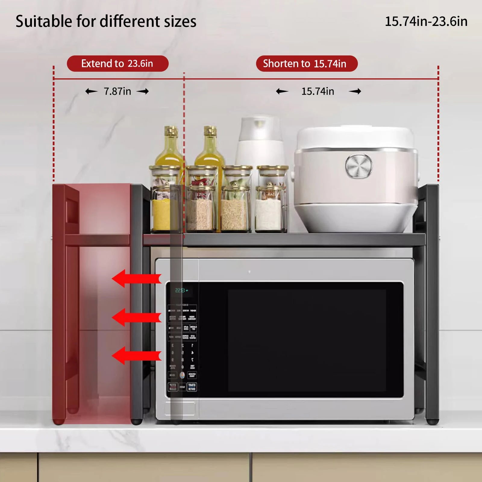 Black microwave shelf organizer rust proof kitchen countertop storage rack with hooks