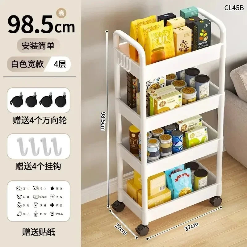 3/4 layer rolling utility storage cart with wheels for bathroom kitchen and home organization