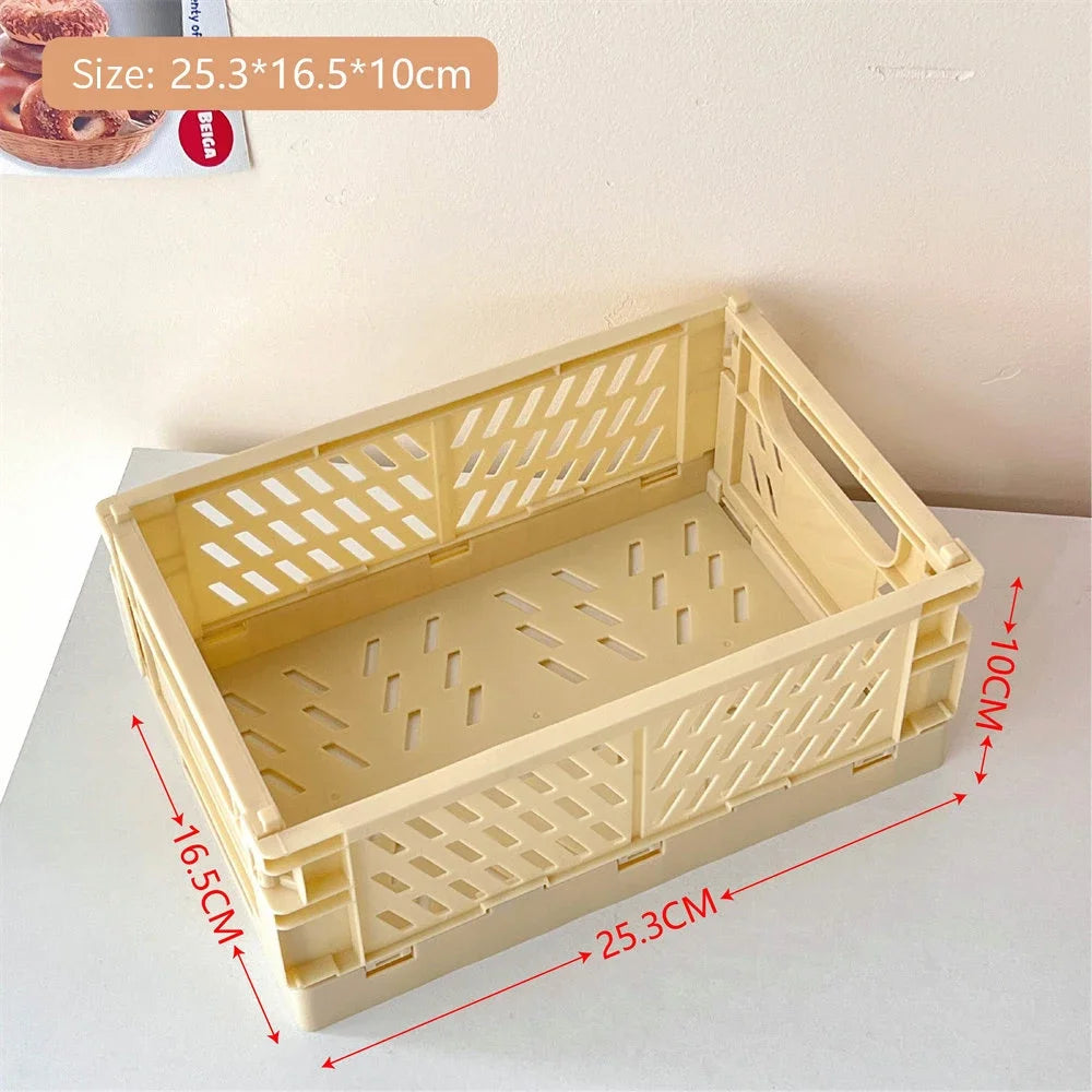 Foldable plastic storage box with handles collapsible crate for toys books snacks cosmetics and household organization