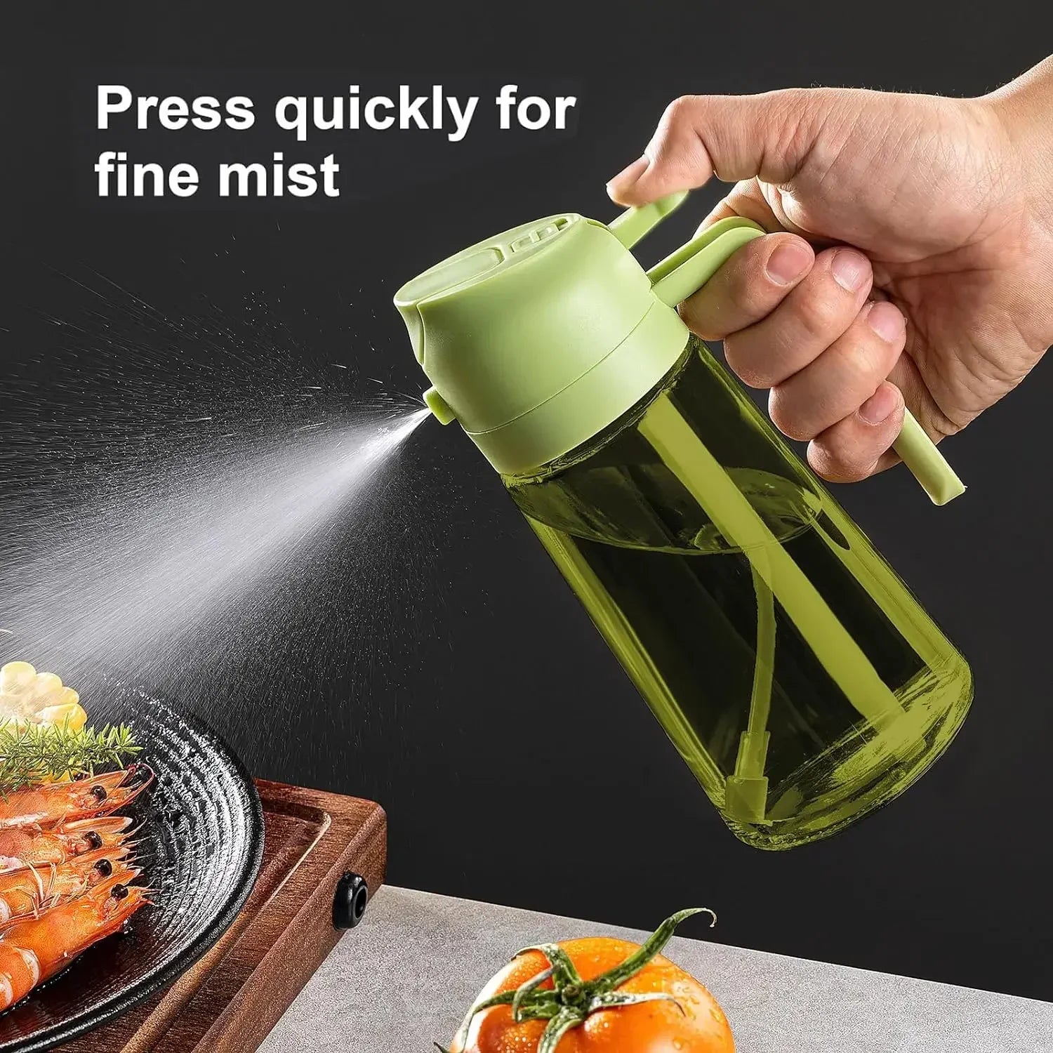 2-in-1 dark glass olive oil sprayer and dispenser bottle for kitchen cooking oil vinegar and salad use