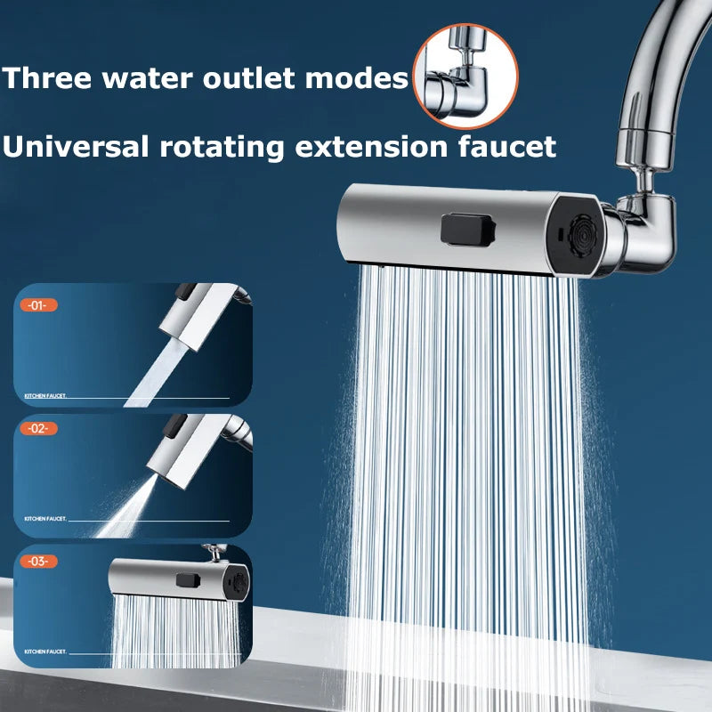 Splash proof kitchen faucet extender with waterfall water outlet and 360 degree rotation